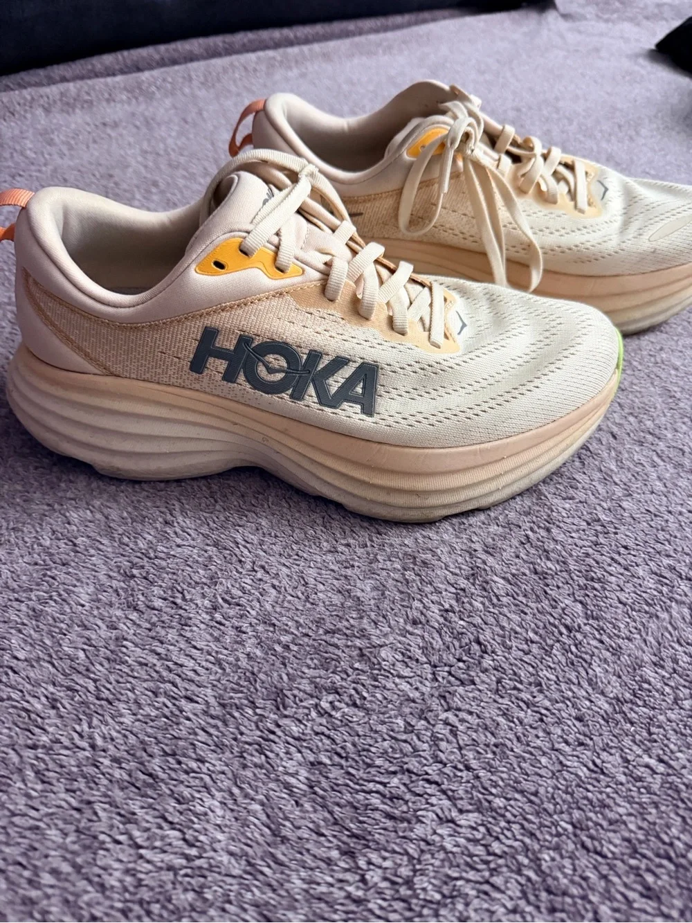 HOKA One One Peach and Blue Logo Running Shoes